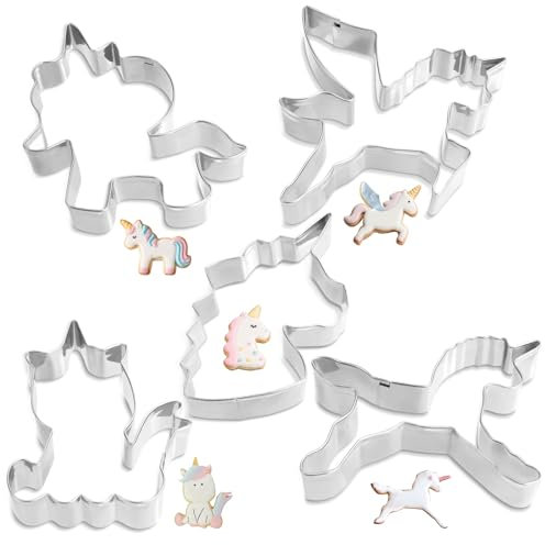 5 Stück Ausstecher Einhorn Pferd Plätzchen Ausstecher Groß,Weihnachten Plätzchenausstecher Set,Einhornkopf Einhörner Keksausstecher,Edelstahl Ausstechformen für Kinder Geschenke Backen Fondant Torten