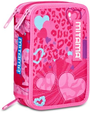 Mitama Federmäppchen, Federtasche für Schreibwaren, Etui komplett mit Bleistiften, Filzstiften, Schulmaterial, mit 3 Fächern, Mädchen, Schule - Grundschule, XXL rosa