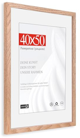 HIMEETIME® 1x Bilderrahmen für 40 x 50 cm Natur Holz Eiche Dünner Rahmen,Mittelgroßer Collage-Rahmen mit Folienabdeckung – Nur zur Wandmontage