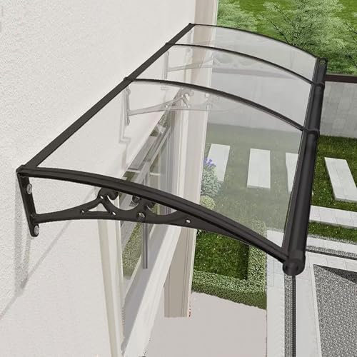 TELCIM Pensilina Tettoia per Porta D'Ingresso con Grondaia, Tendalino da Finestra in Policarbonato Trasparente, Tenda per Porta Balcone Esterno, Antipioggia E Antineve(W60xL80cm)