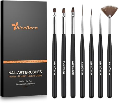 Nicedeco Nail Art Brushes 7pcs, Fingernail Art Design Pens Gel Polish Liner French Brushes for Nail Drawing and Nail Paint DIY Manicure