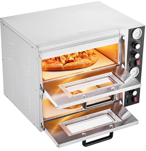VEVOR Forno Elettrico per Pizza da 18 pollici, Forno per Pizza da Cucina 2500+2500 W max. 450°C, Controllo del Tempo e della Temperatura, Ripiano Doppio, Grill Multifunzione per Cottura