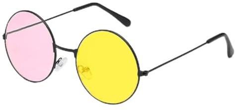 JLTPH Vintage-Sonnenbrille In Runder Form – Retro-Sonnenbrille Im Oversize-Stil Der 70er Jahre Mit Rosa-gelben Spiegelgläsern, Unisex-Sonnenbrille Im Hippie-Stil Für Damen Und Herren