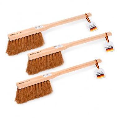 3 Langstiel Handfeger 43cm Lang Kokos Borsten Buchenholz Holz Handbesen | Sicherheitshandfeger, Dichte Kokos-Naturfaser-Borsten, 430mm Gesamtlänge