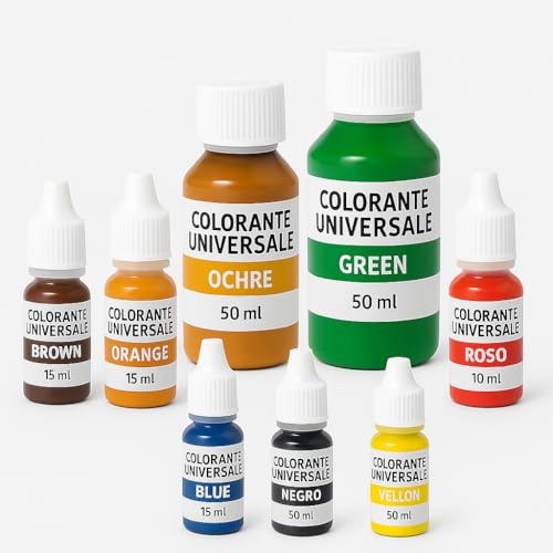 Lemag srl Colorant universel pour peintures à l'eau et vernis - Formats 15 ml et 50 ml - Différentes couleurs : marron, orange, bleu, noir, ocre, vert, jaune, rouge - Haute concentration et