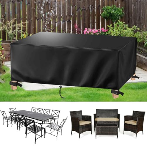 AJALGZ Bâche Salon de Jardin Exterieur 250x100x85cm/LxlxH Housse Table de Jardin Résistante à l'hiver et imperméable, Robuste, 420D Oxford Tissu Rectangulaire Housse de Protection Table Exterieur