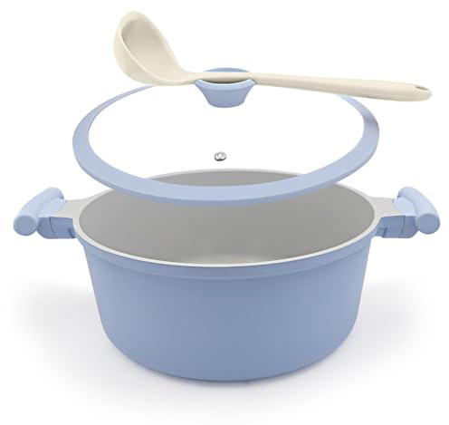 AIKENBBKK Kochtopf 28cm mit Deckel, 7L Antihaft Aluminium Schmortopf- Blau | mit Keramik-Beschichtung, kühl Bleibender Griff, für Alle Herdarten Geeignet