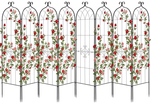 VEVOR Enrejado Metálico para Jardín, 180 x 52,5 cm, Celosías de Jardín, Conjunto de 8 Piezas, Soporte para Enredaderas con Estacas, Decoración de Diseño Elegante, para Plantas Trepadoras Flores, Negro