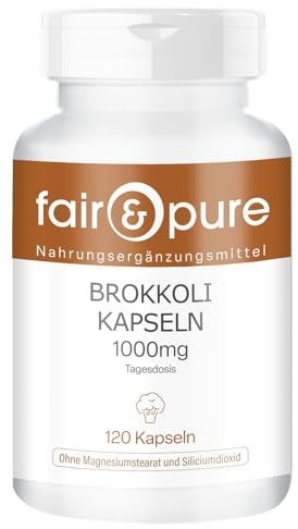 Fair & Pure Brokkoli Kapseln 1000mg Tagesdosis, 120 Stück, veganes Nahrungsergänzungsmittel ohne Zusätze, in Deutschland hergestellt