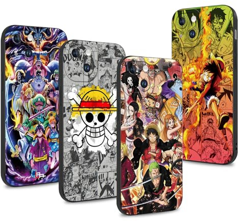 4 Pack Manga Phone Case For iPhone 14 6.1‘’, Anime Luffy Gear 5 Nika Zoro Cartoon Pattern Shockproof Aesthetics Design Full lens Protection Cover for Children Boy Girl