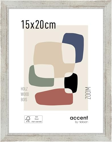 accent by nielsen Holz Bilderrahmen Zoom, 15 x 20 cm, Silber | Holz Fotorahmen im Hoch- & Querformat zum Auftstellen und Aufhängen Silber gebürstet Echtglas