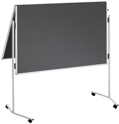 FRANKEN Moderationstafel ECO, doppelseitig, pinnbar, 120 x 150 cm, grau/Filz, klappbar, Pinnwand mit Standbeinen und Rollen, ECO-UMTFG12R