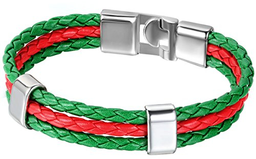 JewelryWe Lederarmband Portugiesische Flagge Armband: Portugal Flagge Fußball Weltmeisterschaft WM & EM Länder Fanartikel Leder Geflochten Armband Armreif für Herren Damen Grün Rot