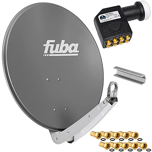 FUBA 65cm für 8 Teilnehmer (Direktanschluss) Digital SAT Anlage DAA650A + Octo LNB schwarz 0,1dB Full HDTV 4K 3D + 16 Vergoldete F-Stecker und F- Montageschlüssel gratis dazu