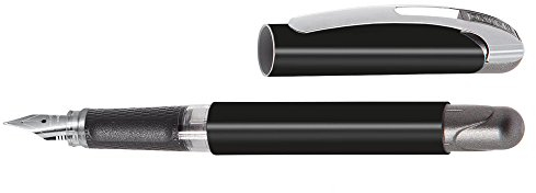 Ergonomic fountain pen for school/college - ONLINE College Black - solid medium nib for left-handers, soft grip part, for standard ink cartridges, refillable, ideal for beginners/pupils/students