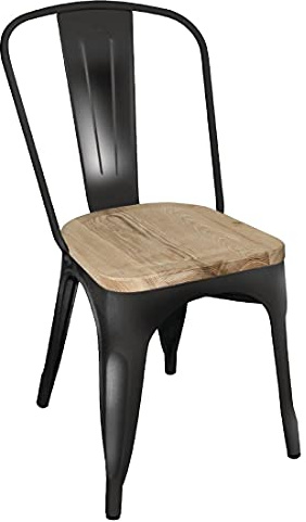 Bolero Bistro Beistellstuhl Schwarz mit Holzsitzauflage (4er Pack)