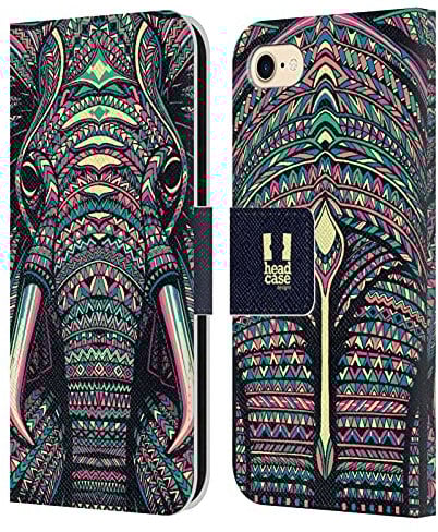 Head Case Designs Elephant Aztec Animal Faces Leather Book Wallet Case Cover Compatible With Apple iPhone 7/8 / SE 2020 & 2022