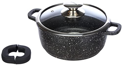 Kamberg - Marmite Faitout 20 cm - Fonte d'Aluminium - Revêtement Type Pierre - Couvercle en Verre - Tous Feux dont Induction - Sans PFOA - 0008031, Noir