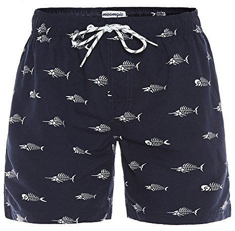 MaaMgic Badehose für Herren Jungen Badeshorts für Männer Schnelltrocknend Surfen Strandhose Surf Shorts mit Mash-Innenfutter MEHRWEG, Navy Blau Fischgräte, L