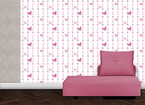 rosa, Streifentapete mit chinesischen Schmetterlingen -Vlies Tapete Streifen Tiere - Klassische Wanddeko für edle Wohnakzente (Muster 20 x 46,5cm)