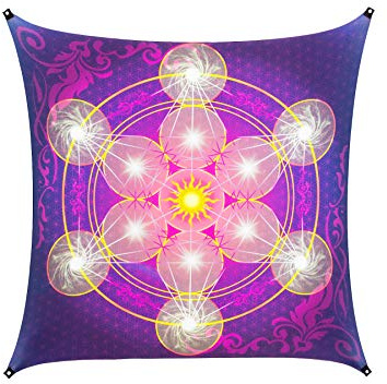 PSYWORK Schwarzlicht Segel Spandex | Goa Metatrons Cube | 2,25 x 2,25m | UV-aktiv | Leuchtend | Wandtuch Wandbehang Stoff Neon Deko Party Tuch Tapestry Poster PSY