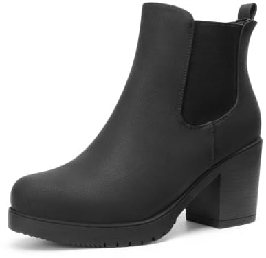 DREAM PAIRS Women's Chelsea Ankle Boots Fall Booties Shoes,Black/Pu,8.5