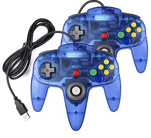 Miadore, controller USB N64, controller Gamepad USB Retro N64, joystick Raspberry Pi per Windows PC MAC Linux (blu trasparente)