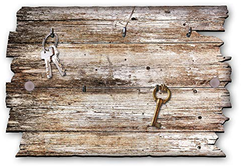 Kreative Feder Holzstruktur Designer Schlüsselbrett, Hakenleiste im Landhaus-Stil, Shabby-Chic aus Holz 30x20cm (Holzstruktur braun)