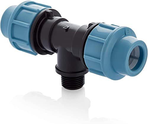 BFG PE PP Wasserrohr T-Stück 20mm x 20mm x 1/2 Zoll männlich | Klemmverschraubung Kunststoff | Klemmverbinder für PE/BFG Rohre, 20 x 20 x 1/2