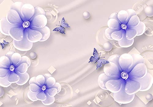 wandmotiv24 Fototapete Lila Blumen Schmetterlinge Seide Perlen , XS 150 x 105cm - 3 Teile, Wanddeko, Wandbild, Wandtapete, Vlies-Tapeten, Quadrate Ornamenten Kugeln Seidentuch M5228