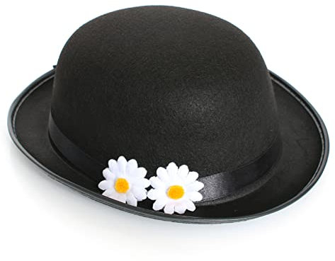 Viktorianischer Kindermädchenhut für Erwachsene – Magische Nanny Bowler Hut mit Blumen – Erwachsenengröße 60 cm – perfekt für den Welttag des Buches, Schulbuchwoche, Verkleidung
