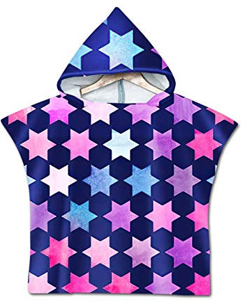Chickw1 Badeponcho mit Kapuze Kind Poncho Handtuch, Kinderhandtuch Strand Schwimmen Bad Kapuzenhandtuch Bademantel Zum Wechseln für Jungen Mädchen (60 * 80cm,Dunkelblaue Sterne)