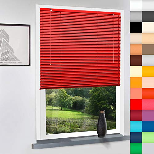 Aluminium Jalousie nach Maß, hochqualitative Wertarbeit, Maßanfertigung, für Fenster und Türen, Alu Jalousien, Decken oder Wandmontage (Rot, Höhe: 220cm x Breite: 150cm)