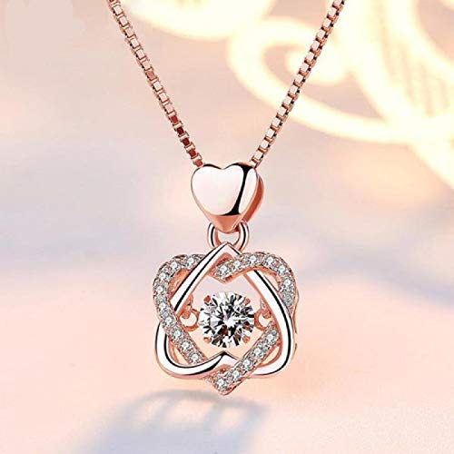 ZGHYBD Heart Flower Pendant Necklace Jewelry,Love Heart Pendant Necklace Rose Flower Jewelry for Women, for Wedding, Birthday, Mothers Day,Christmas Necklace gold