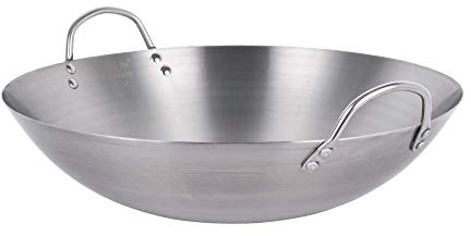 WRMIGN Unbeschichteter Edelstahl-Wok Bratpfanne, große professionelle Wokpfanne mit Helfergriff, Mehrzweck-Wok 34, 60 cm, 40 cm