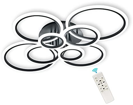 94W Modern LED Deckenleuchte, 3000-6000K dimmbare Mit Fernbedienung, LED Deckenlampe Pendelleuchte aus Acryl in schwarz 8 Ringe Leuchte für Wohnzimmer Schlafzimmer Esszimmer Studio lampe, 100*80*12cm