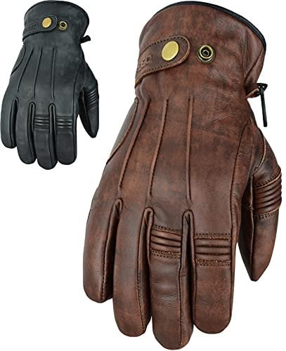 Texpeed Mens Motorcycle Leather Gloves - Touring Motorbike Riding Biker Moped Warm Soft Lightweight Gloves Brown - XXL