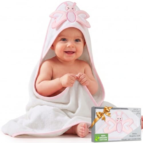 Mother's Choice Poncho pour bébé avec Capuche – 84 x 84 cm, Ultra Doux et Absorbant pour Nouveau-nés, Nourrissons, Motif Papillon 3D