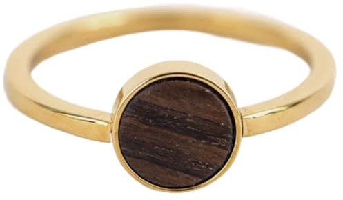 Kerbholz - Holzschmuck Damen - Circle Ring Gold - dünner Damen Schmuck Ring in gold - Edelstahlring mit echtem Holz - Schmuck Geschenk für Frauen (gold, XS)