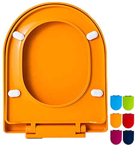 Toilettendeckel mit Absenkautomatik,Badezimmer Heavy Duty Quick Release Klobrille mit Verstellbarer Vorrichtung,Ideal Oval Standard WC-Sitz (Color : Orange)