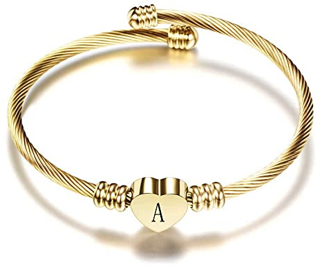 VQYSKO Gold Bracelets for Girls-A to Z Stainless Steel Heart Initial Girl Jewellery, Birthday Gifts for Girls (Gold - A)