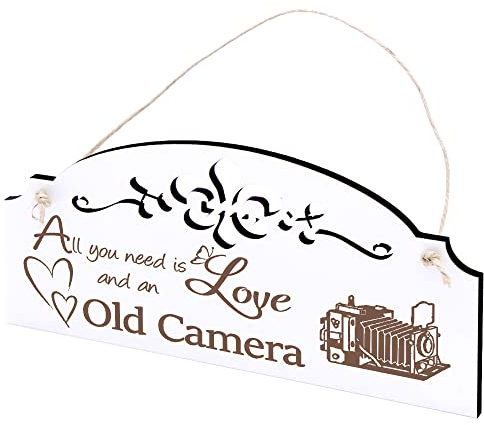 Schild alte Kamera Deko 20x10cm - All you need is Love and an Old Camera - Holz Wanddeko Dekoration Wand