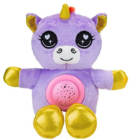 VFM - Unicorn Plush Projector Night Light 9 - Super Soft Purple Fluffy Fabric Toy With Embroidered Details - Create A Starry Sky for Sleeping Children