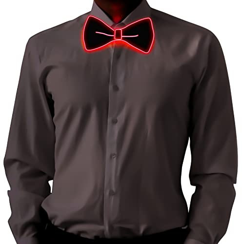 Ainiv Nœud Papillon Lumineuses LED Homme avec Cordon d'Alimentation, 3 Modes de Flash LED Cravate Glow, Cravate Lumineux Réglable avec Fermeture Éclair pour Fêtes, Bars, Halloween, École(Rouge)