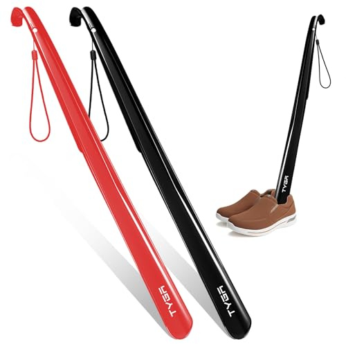 TYGA Shoe Horn, Extra Long Handled, 58cm, Black & Red, Pack of 2 | Two extra-long 58cm shoe horns with an elongated design for comfortable use by men and women, helping reduce bending.