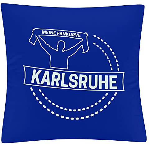 VIMAVERTRIEB® Kissenbezug Karlsruhe - Meine Fankurve - Druck: weiß - Kissen Bezug Fußball Fanartikel Fanshop - blau