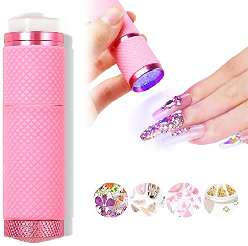 Portatile LED Mini Lampada per Unghie,Mini Lampada Unghie UV,Mini Lampada Unghie,Per polimerizzazione a gel UV Light Handheld Asciugacapelli Nail Flashlight 9 LED,Nessuna batteria,Rosa