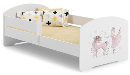 KOBI Letto per Bambini con Sponde LUK | Unicorno Rosa e Ballerina Lettino Bambina | 140 x 70 CM | Lettino Bambino con Materasso | Lettini per una Ragazza un Ragazzo | Letto Bimbo Singolo