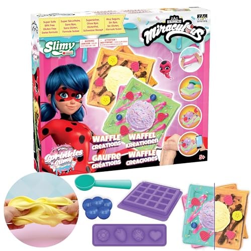 Miraculous Ladybug - Sprinkles n' Slimy Waffle - Slime Kit for Girls and Boys, Role Play Toys for Kids with Waffle Maker, Ice Cream Scoop, Molds, Slime & Light Clay, Flavoring and Topping (Wyncor)