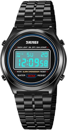 findtime Digital Uhr Herren Armbanduhr Business Luxus 30M wasserdichte Sportuhr Digital Quarz Uhren für Männer Edelstahl Herrenuhren mit Datum Woche LED Stoppuhr Alarm 12/24H